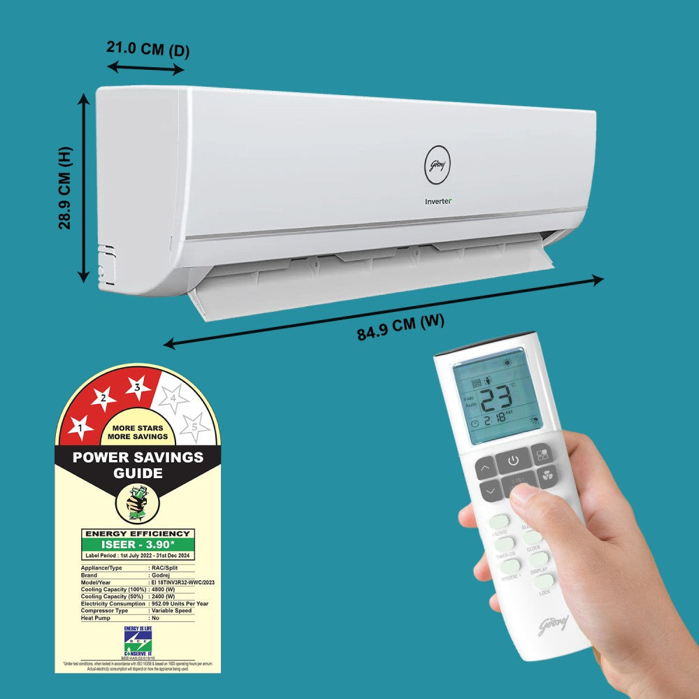 Godrej 5-In-1 Convertible Cooling 1.4 Ton 3 Star Split Inverter with I-Sense Technology AC  - White - EI 18TINV3R32-WWC, Copper Condenser