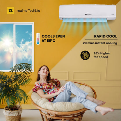 realme TechLife 1.5 Ton 5 Star Split Inverter Smart AC with Wi-fi Connect  - White - 155SIAA22BWRS, Copper Condenser