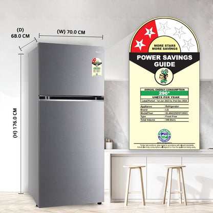 LG 398 L Frost Free Double Door 2 Star Refrigerator  with Smart Inverter Compressor, Express Freeze & Multi Air Flow - DAZZLE STEEL, GL-N422SDSY