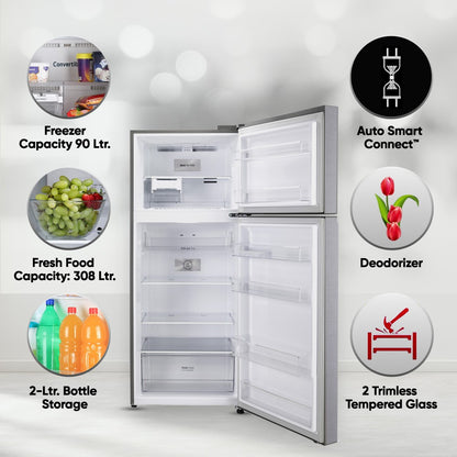 LG 398 L Frost Free Double Door 2 Star Refrigerator  with Smart Inverter Compressor, Express Freeze & Multi Air Flow - DAZZLE STEEL, GL-N422SDSY