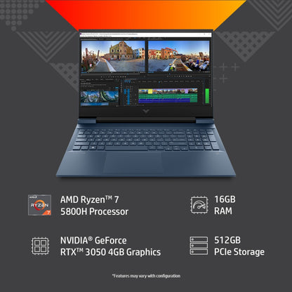 HP Victus Ryzen 7 ऑक्टा कोर 5800H - (16 GB/512 GB SSD/Windows 11 Home/4 GB ग्राफ़िक्स/NVIDIA GeForce RTX 3050) 15-fb0107AX गेमिंग लैपटॉप - 15.6 इंच, परफॉर्मेंस ब्लू, 2.37 किग्रा, MS ऑफिस के साथ