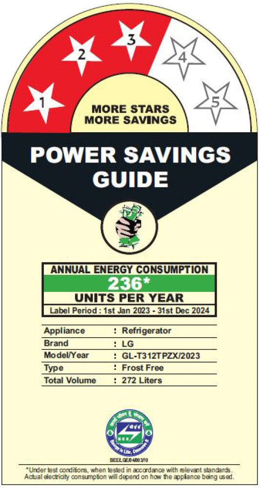 LG 272 L फ्रॉस्ट फ्री डबल डोर 3 स्टार कन्वर्टिबल रेफ्रिजरेटर - शाइनी स्टील, GL-T312TPZX
