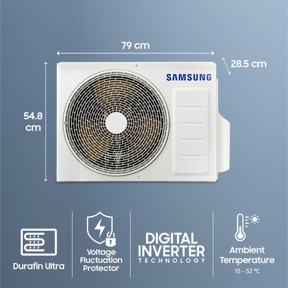 SAMSUNG 1.5 Ton 4 Star Split Inverter AC  - White - AR18CYMZAWK/AR18CYMZAWKNNA/AR18CYMZAWKXNA, Copper Condenser