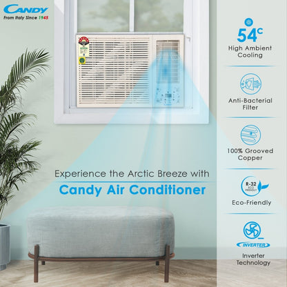 CANDY 1.5 Ton 5 Star Window Inverter AC  - White - WAC 185C IOW-INV/WAC 185C IOW-INV/, Copper Condenser