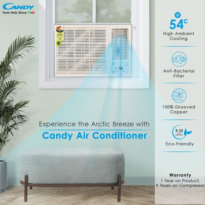 CANDY 1.5 Ton 3 Star Window AC  - White - WAC 183C FOW-FS, Copper Condenser