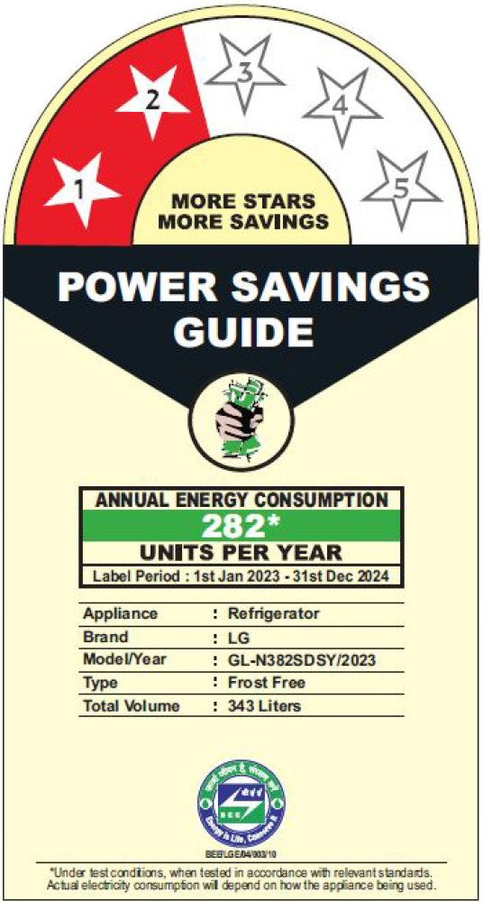 इन्वर्टर कंप्रेसर, एक्सप्रेस फ़्रीज़, स्मार्ट कनेक्ट और मल्टी एयर फ्लो के साथ LG 343 L फ्रॉस्ट फ्री डबल डोर 2 स्टार रेफ्रिजरेटर - डैज़ल स्टील, GL-N382SDSY