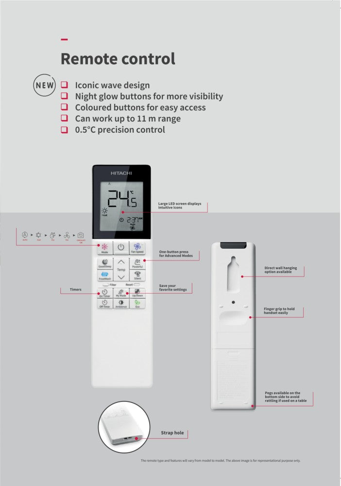 Hitachi Ice Clean Frost Wash Technology 2023 Model 1.5 Ton 3 Star Split Inverter Xpandable plus Ambience Light R 32 AC with Wi-fi Connect  - White - RAS.V318PCAIBHE (RAK.V318PCAIBHE / RAC.318WCAIE), Copper Condenser