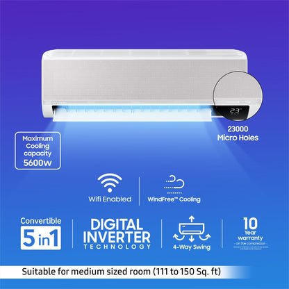 SAMSUNG 1.5 Ton 3 Star Split Inverter AC with Wi-fi Connect  - White - AR18CY3AAGB/AR18CY3AAGBNNA/AR18CY3AAGBXNA, Copper Condenser