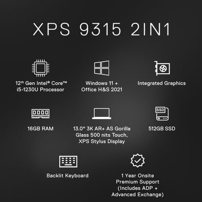 DELL XPS Core i5 12वीं पीढ़ी - (16 जीबी/512 जीबी एसएसडी/विंडोज 11 होम) एक्सपीएस 9315 पतला और हल्का लैपटॉप - 13 इंच, आसमानी, 0.736 किलोग्राम, एमएस ऑफिस के साथ