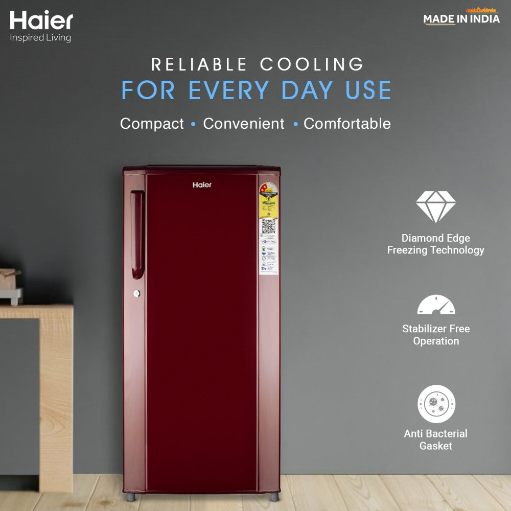 Haier 185 L Direct Cool Single Door 2 Star Refrigerator - Red Steel, HED-192RS-P