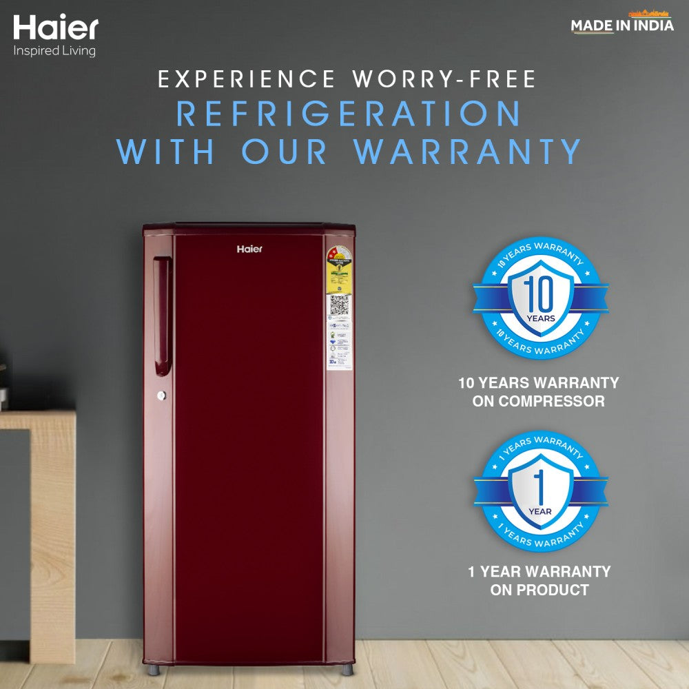 Haier 185 L Direct Cool Single Door 2 Star Refrigerator - Red Steel, HED-192RS-P