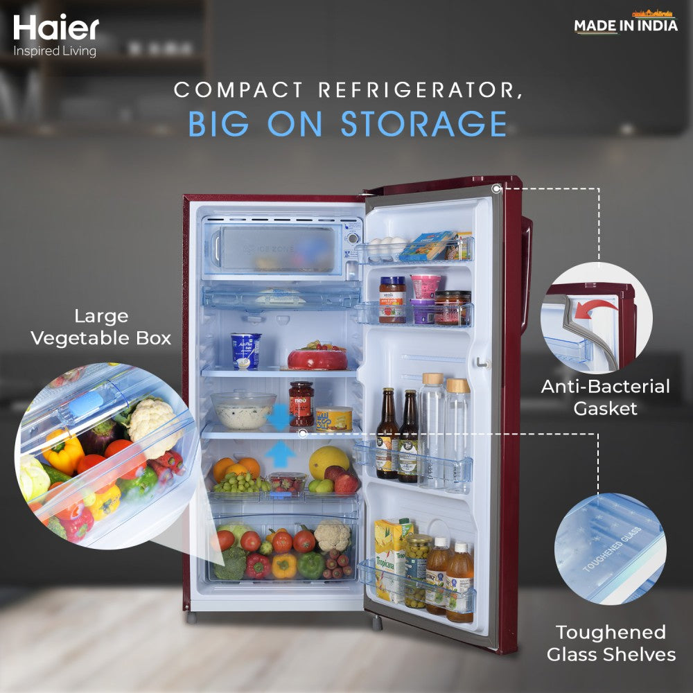 Haier 185 L Direct Cool Single Door 2 Star Refrigerator - Red Steel, HED-192RS-P