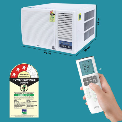 Godrej Turbo Mode 2023 Model 1.5 Ton 3 Star Window Inverter Anti-Dust Filter with Anti-Freeze Thermostat AC  - White - WIC 18UTC3-WWA, Copper Condenser