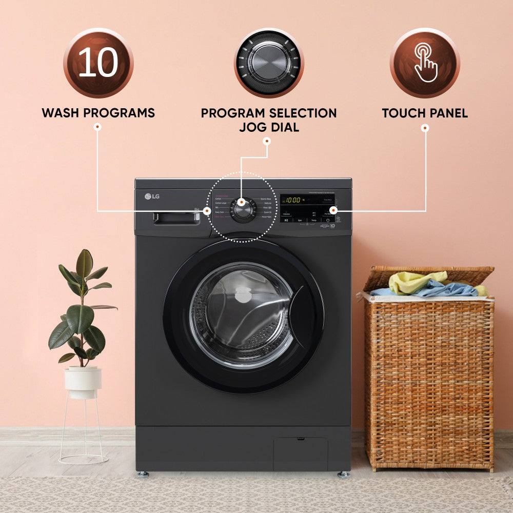 LG 8 kg Fully Automatic Front Load Washing Machine with In-built Heater Black, Grey - FHM1408BDM