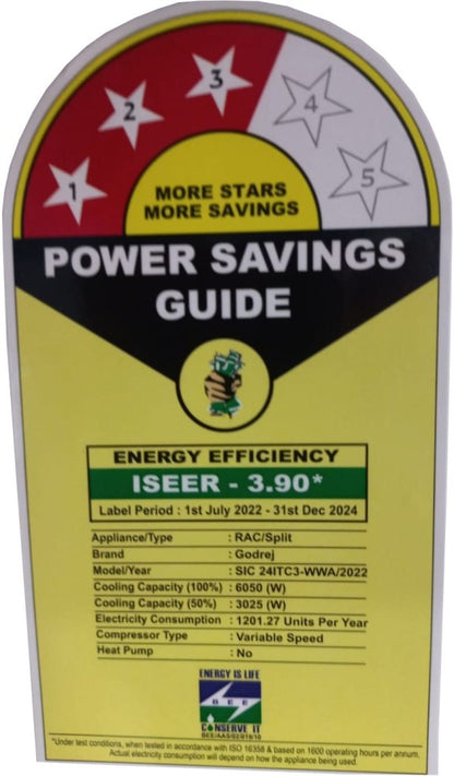 गोदरेज 2 टन 3 स्टार हॉट एंड कोल्ड स्प्लिट इन्वर्टर एसी - सफेद - SIC 24ITC3-WWA, कॉपर कंडेनसर