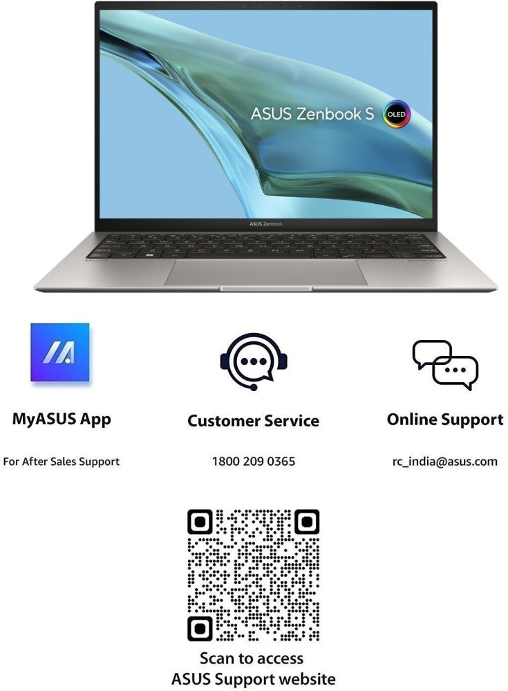 Asus Zenbook S 13 OLED (2023) 1 cm पतला और 1 kg हल्का, Intel EVO Core i5 13th Gen - (16 GB/512 GB SSD/Windows 11 Home) UX5304VA-NQ542WS पतला और हल्का लैपटॉप - 13.3 इंच, बेसाल्ट ग्रे, 1.00 किलो, एमएस ऑफिस के साथ