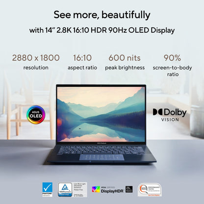 Asus Zenbook 14 OLED (2023) Intel EVO P-सीरीज़ Core i5 13th Gen - (16GB/512GB SSD/Windows 11 Home) UX3402VA-KM541WS पतला और हल्का लैपटॉप - 14 इंच, पोंडर ब्लू, 1.39 kg, MS Office के साथ