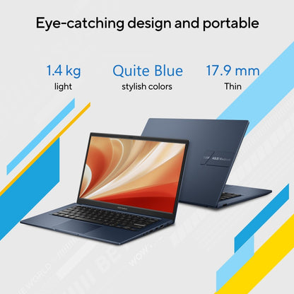 ASUS Vivobook 14 (2023) Core i5 13th Gen - (8 GB/512 GB SSD/Windows 11 Home) X1404VA-NK521WS पतला और हल्का लैपटॉप - 14 इंच, शांत नीला, 1.40 किग्रा, एमएस ऑफिस के साथ