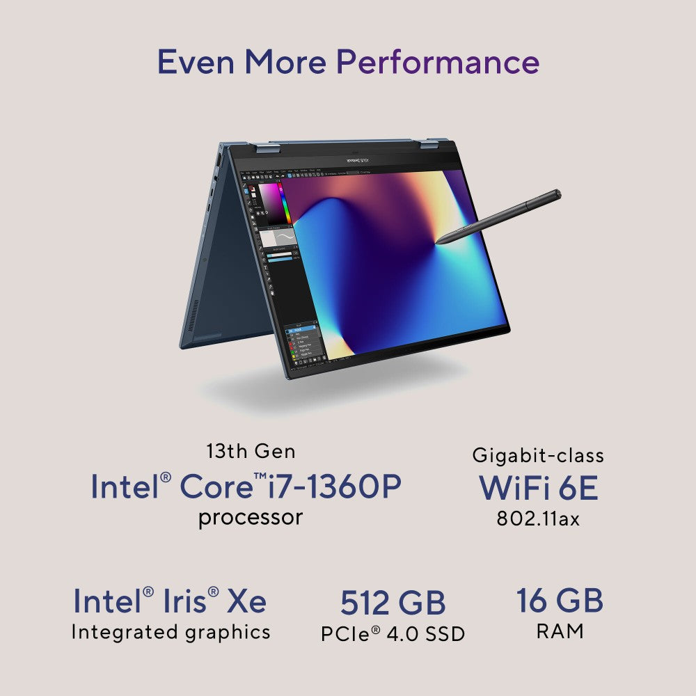 Asus Zenbook 14 Flip OLED (2023) Intel EVO P-Series Core i7 13th Gen - (16GB/512GB SSD/Windows 11 Home) UP3404VA-KN742WS 2 in 1 लैपटॉप - 14 इंच, पोंडर ब्लू, 1.50 kg, MS Office के साथ