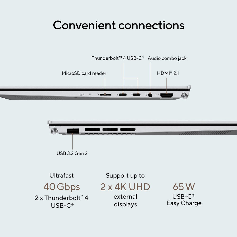 Asus Zenbook 14 OLED (2023) Intel EVO P-सीरीज़ Core i7 13th Gen - (16GB/512GB SSD/Windows 11 Home) UX3402VA-KM742WS पतला और हल्का लैपटॉप - 14 इंच, फॉगी सिल्वर, 1.39 kg, MS Office के साथ