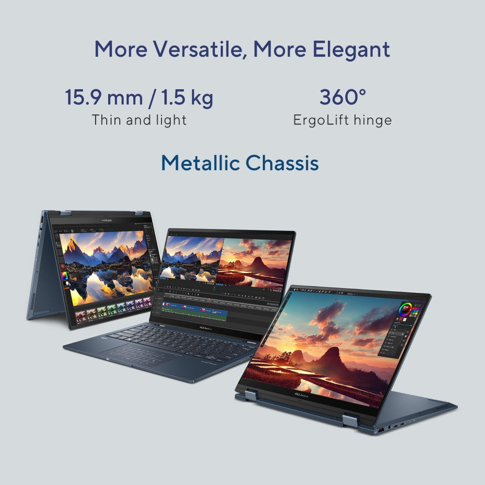 Asus Zenbook 14 Flip OLED (2023) Intel EVO P-Series Core i7 13th Gen - (16GB/512GB SSD/Windows 11 Home) UP3404VA-KN742WS 2 in 1 लैपटॉप - 14 इंच, पोंडर ब्लू, 1.50 kg, MS Office के साथ