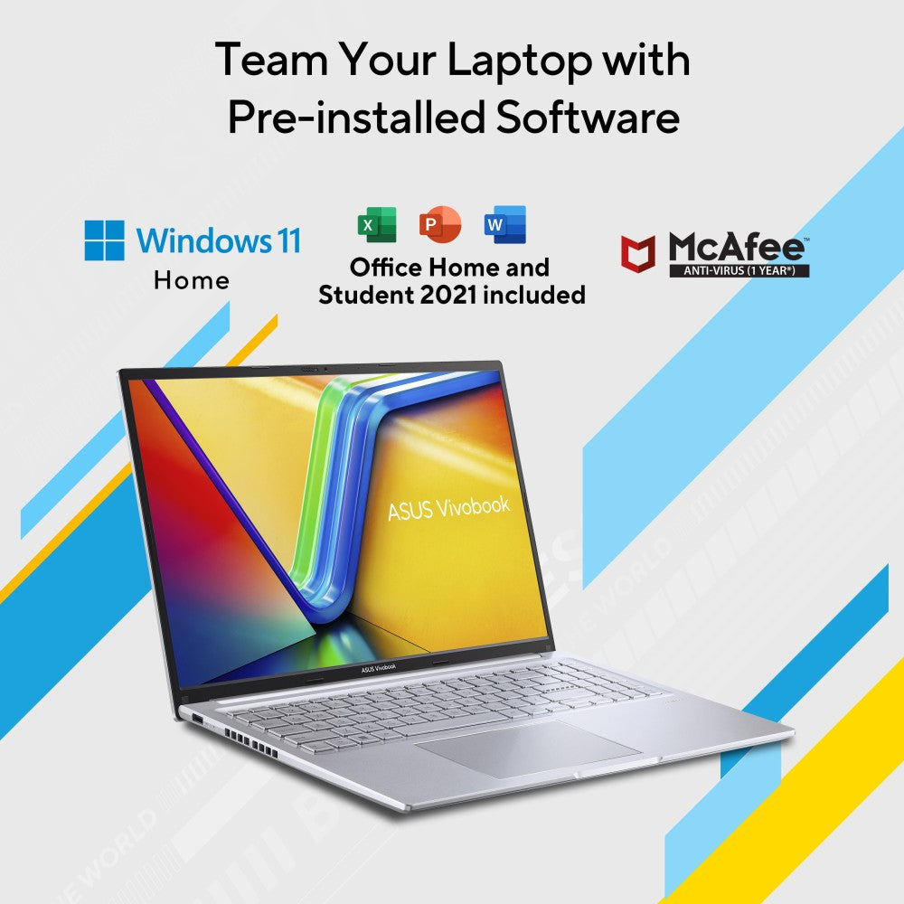 ASUS Vivobook 16 (2023) Core i3 13th Gen - (8 GB/512 GB SSD/Windows 11 Home) X1605VAB-MB322WS लैपटॉप - 16 इंच, पारदर्शी सिल्वर, 1.88 किलोग्राम, MS ऑफिस के साथ