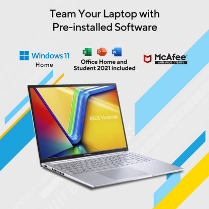 ASUS Vivobook 16 (2023) Core i3 13th Gen - (8 GB/512 GB SSD/Windows 11 Home) X1605VAB-MB322WS लैपटॉप - 16 इंच, पारदर्शी सिल्वर, 1.88 किलोग्राम, MS ऑफिस के साथ