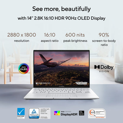 Asus Zenbook 14 OLED (2023) Intel EVO P-सीरीज़ Core i7 13th Gen - (16GB/512GB SSD/Windows 11 Home) UX3402VA-KM742WS पतला और हल्का लैपटॉप - 14 इंच, फॉगी सिल्वर, 1.39 kg, MS Office के साथ