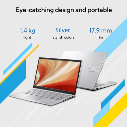 Asus Vivobook 14 (2023) Core i5 13वीं जेनरेशन - (8GB/512GB SSD/Windows 11 Home) X1404VA-NK522WS पतला और हल्का लैपटॉप - 14 इंच, ट्रांसपेरेंट सिल्वर, 1.40 Kg, MS Office के साथ