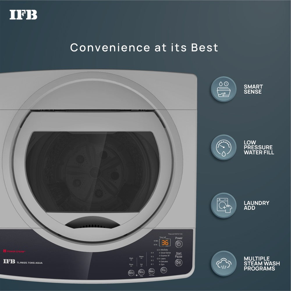 IFB 7 kg Fully Automatic Top Load Washing Machine with In-built Heater Black, Grey - TL - REGS 7 Kg Aqua