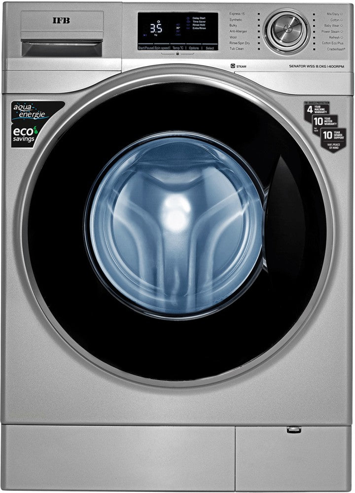 IFB 8 kg with Steam Wash, Aqua Energie, Anti-Allergen 4 years Comprehensive Warranty Fully Automatic Front Load Washing Machine Grey - senator WSS steam