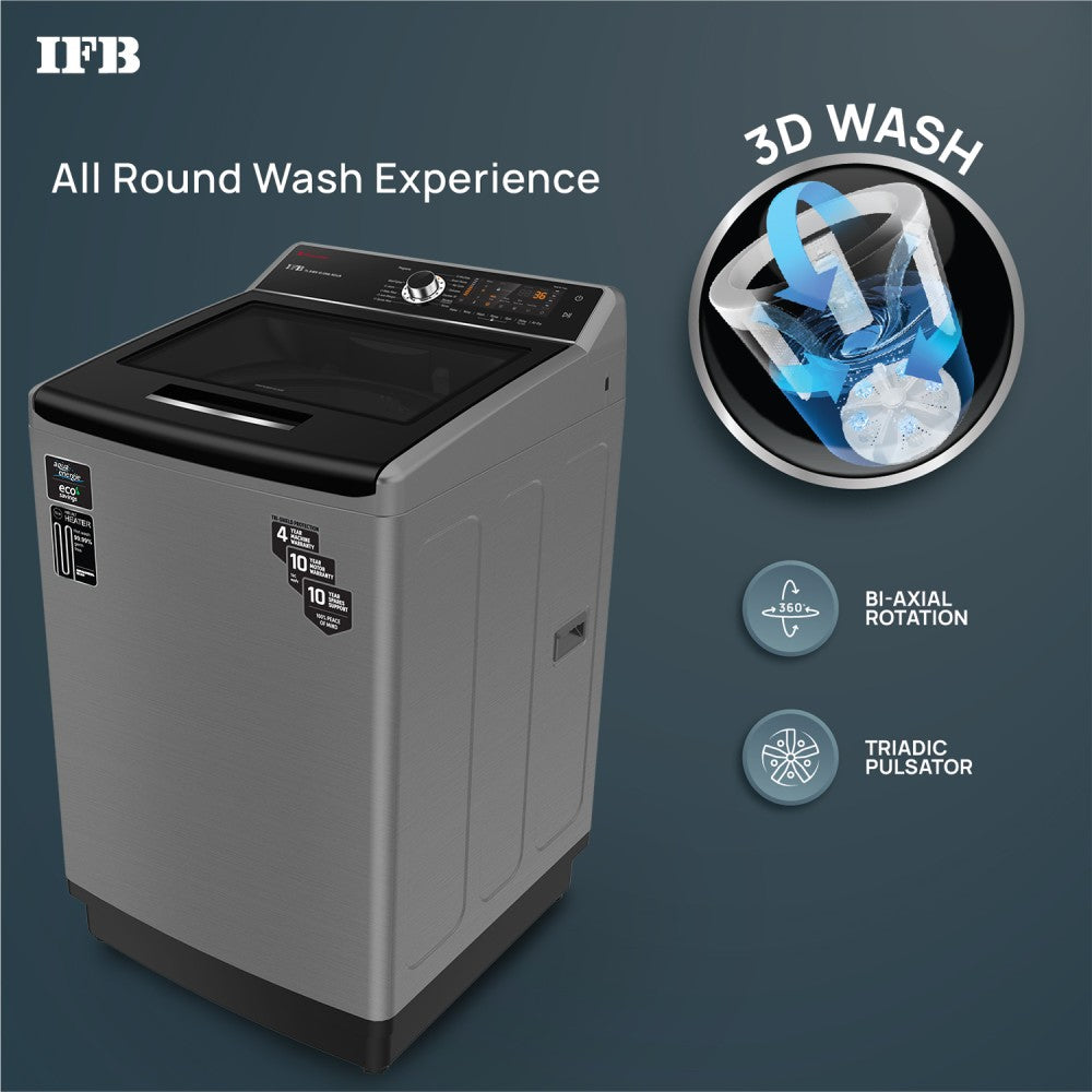 IFB 10 kg Power Dual Steam, Inbuilt Heater 4 years Comprehensive Warranty Fully Automatic Top Load Washing Machine with In-built Heater Grey - TL-SIBS 10.0KG AQUA