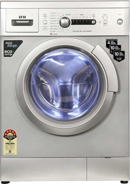 IFB 6 kg Steam Wash, Hard Water Wash, Active Color Protection 4 years Comprehensive Warranty Fully Automatic Front Load Washing Machine Silver - DIVA AQUA SXS 6008