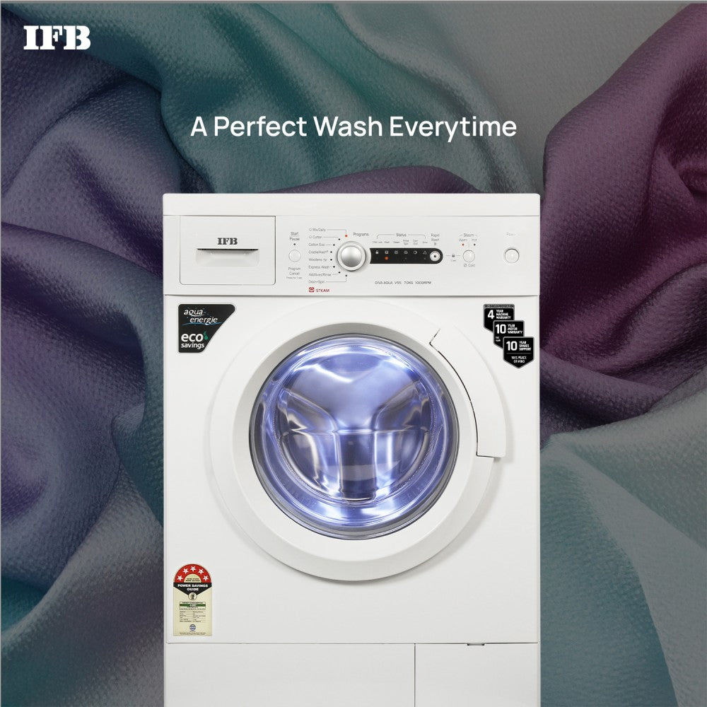 IFB 7 kg 5 Star 2X Power Steam,Hard Water Wash Fully Automatic Front Load Washing Machine with In-built Heater White - Diva Aqua VSS 7010