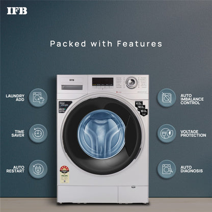 IFB 9 kg 2X Power Dual Steam, Hard Water Wash, Active Color Protection 4 years Comprehensive Warranty Fully Automatic Front Load Washing Machine with In-built Heater Silver - Executive SXS 9014