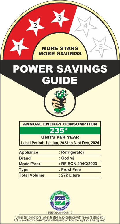 Godrej 272 L फ़्रॉस्ट फ़्री डबल डोर 3 स्टार कन्वर्टिबल रेफ्रिजरेटर - Fossil Steel, RF EON 294C RCIT FS ST