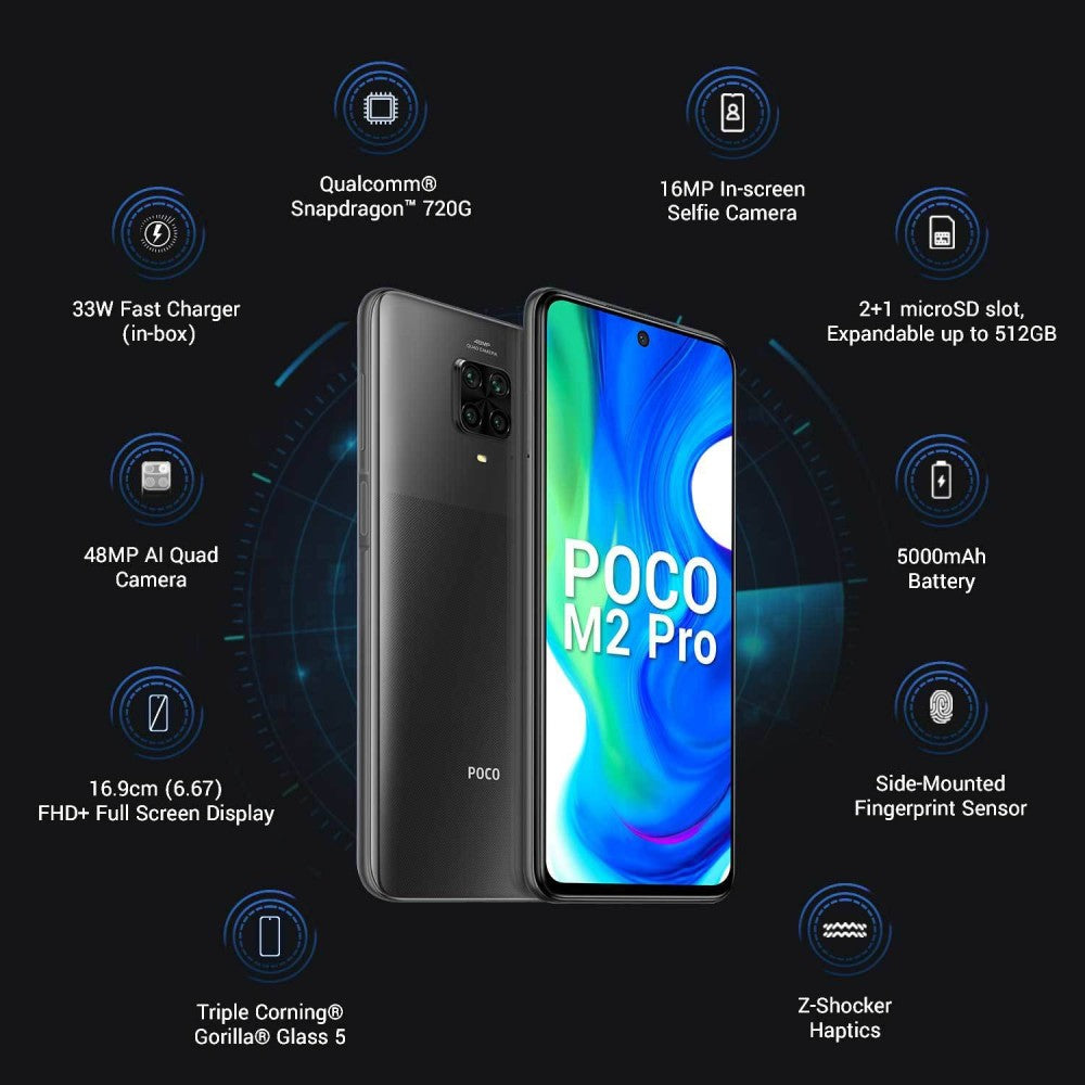 POCO M2 Pro (काले रंग के दो शेड, 128 जीबी) - 6 जीबी रैम