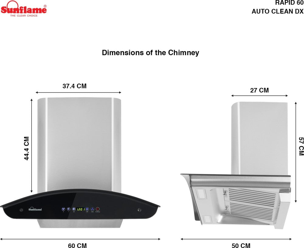 सनफ्लेम रैपिड 60 ऑटो क्लीन डीएक्स ऑटो क्लीन दीवार और छत पर लगी चिमनी - एसएस 1100 एम3/घंटा
