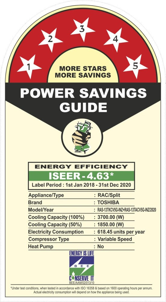 TOSHIBA 1 Ton 5 Star Split Inverter AC  - White - RAS-13TKCV5G-INZ / RAS-13TACV5G-INZ, Copper Condenser