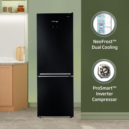 Voltas Beko 340 L Frost Free Double Door Bottom Mount 2 Star Refrigerator - Wooden Black, RBM365DXBCF