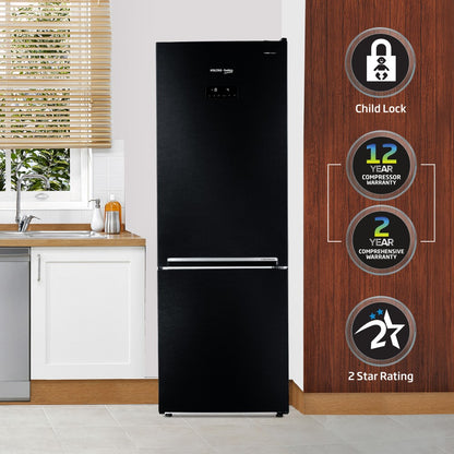 Voltas Beko 340 L Frost Free Double Door Bottom Mount 2 Star Refrigerator - Wooden Black, RBM365DXBCF