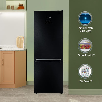 Voltas Beko 340 L Frost Free Double Door Bottom Mount 2 Star Refrigerator - Wooden Black, RBM365DXBCF