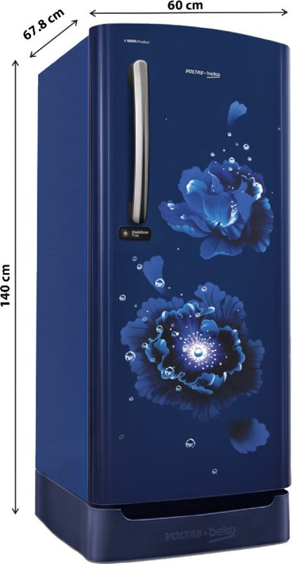 Voltas Beko 195 L Direct Cool Single Door 4 Star Refrigerator with Base Drawer - Fairy Flower Blue, RDC215BFBEXB/BASG