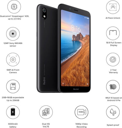 Redmi 7A (Matte Black, 16 GB) - 2 GB RAM