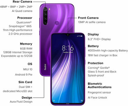 Redmi Note 8 (Cosmic Purple, 128 GB) - 6 GB RAM