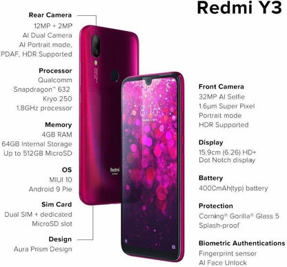 Redmi Y3 (बोल्ड रेड, 64 जीबी) - 4 जीबी रैम