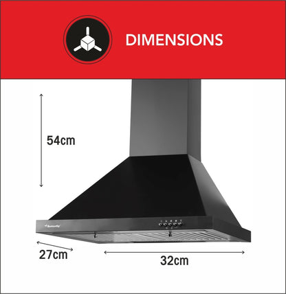 बटरफ्लाई राइनो प्लस ऑटो क्लीन वॉल माउंटेड चिमनी - ब्लैक 700 सीएमएच