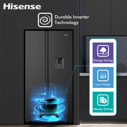 Hisense 564 L फ्रॉस्ट फ्री साइड बाय साइड इन्वर्टर टेक्नोलॉजी स्टार रेफ्रिजरेटर - ब्लैक, RS564N4SBNW