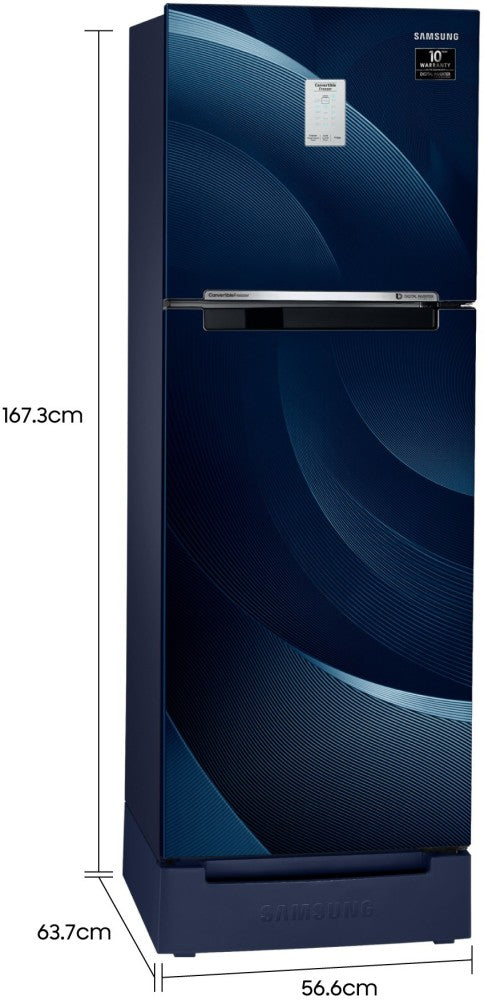 SAMSUNG 244 L Frost Free Double Door 3 Star Refrigerator - Rythmic Twirl Blue, RT28A3C234U/HL