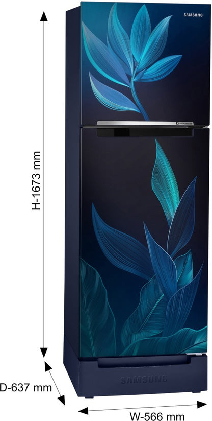 SAMSUNG 236 L Frost Free Double Door 2 Star Refrigerator with Base Drawer - Paradise Bloom Blue, RT28C31429U/HL